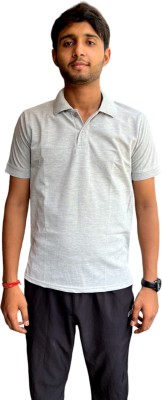 PRINTG Solid Men Polo Neck Grey T-Shirt