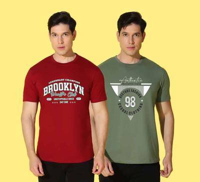 WOOSTRO Printed Men Round Neck Red, Green T-Shirt
