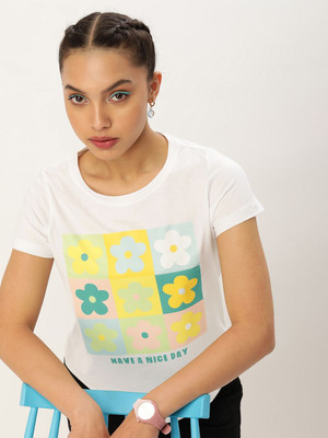 Kook N Keech Graphic Print Women Round Neck White T-Shirt