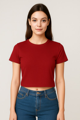 OKAMINOAKZI Solid Women Round Neck Black T-Shirt