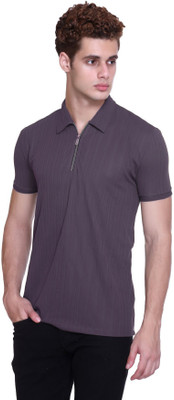 RYTONZ Self Design Men Polo Neck Purple T-Shirt