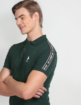U.S. POLO ASSN. Printed Men Polo Neck Green T-Shirt