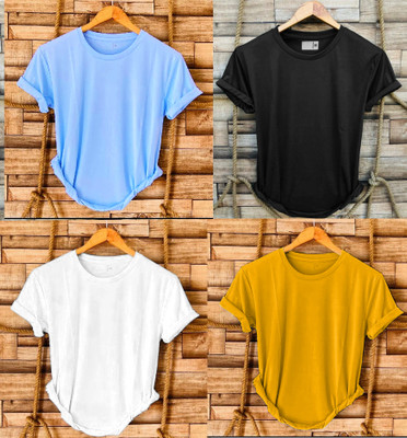 FREAKS Solid Men Round Neck Multicolor T-Shirt