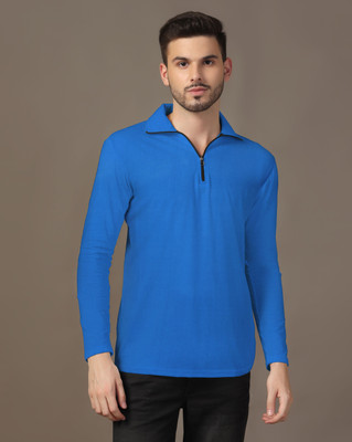 Blisstone Solid Men Polo Neck Blue T-Shirt