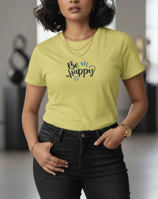 VRUNA Printed, Graphic Print Women Round Neck Yellow T-Shirt