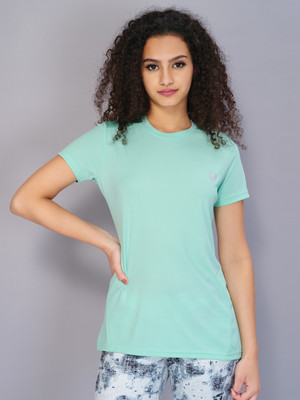 TECHNOSPORT Solid Women Round Neck Green T-Shirt