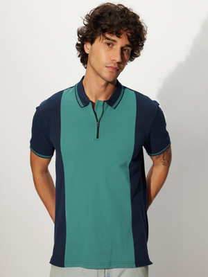 The Souled Store Colorblock Men Mandarin Collar Multicolor T-Shirt