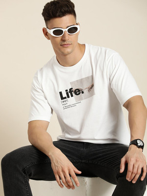 DIFFERENCE OF OPINION Printed, Typography Men Round Neck White T-Shirt