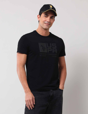 U.S. POLO ASSN. Graphic Print Men Round Neck Black T-Shirt