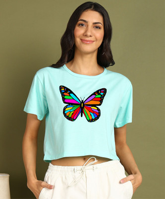 Moda Rapido Printed Women Round Neck Light Blue T-Shirt