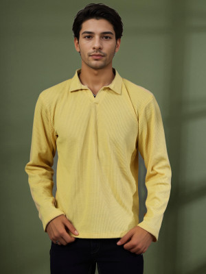 RIGO Self Design Men Polo Neck Yellow T-Shirt