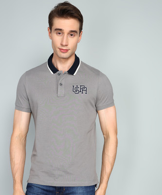 U.S. Polo Assn. Denim Co. Solid Men Polo Neck Grey T-Shirt