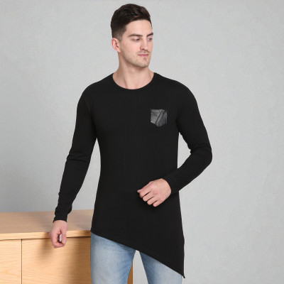 FARICON Solid Men Round Neck Black T-Shirt