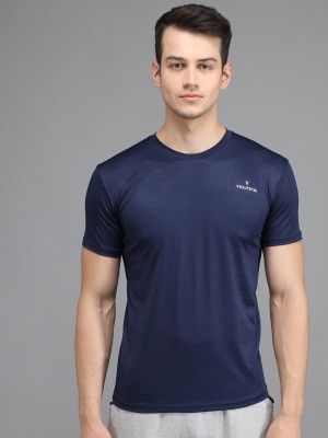 Veltick Solid Men Round Neck Dark Blue T-Shirt