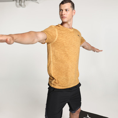 PUMA Self Design Men Round Neck Reversible Yellow T-Shirt