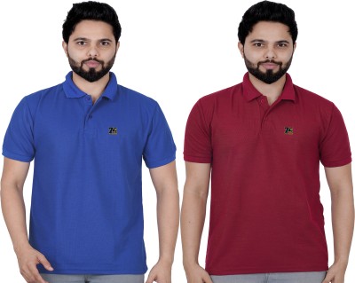 La Milano Solid Men Polo Neck Maroon, Blue T-Shirt