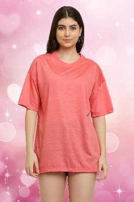 CANIDAE Solid Women Round Neck Pink T-Shirt