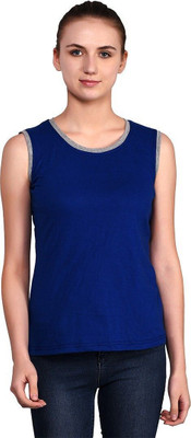 GEUM Solid Women Round Neck Blue T-Shirt