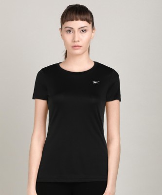 REEBOK Solid Women Round Neck Black T-Shirt