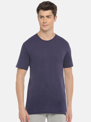 Macroman M-Series Solid Men Round Neck Navy Blue T-Shirt