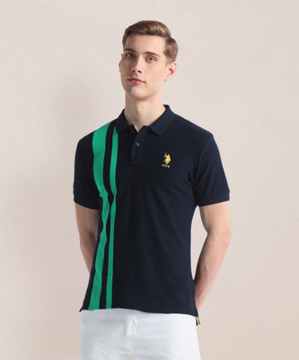 U.S. POLO ASSN. Striped Men Polo Neck Blue T-Shirt