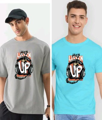 MAHAKAAL CREATION Printed Men Round Neck Silver, Light Blue T-Shirt
