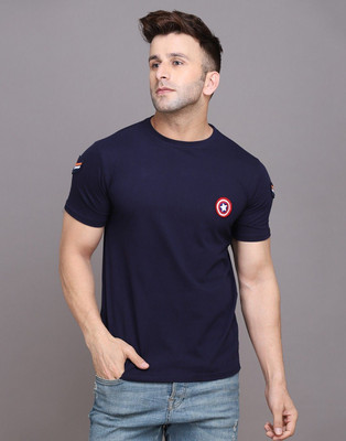 GEUM Printed Men Round Neck Dark Blue T-Shirt
