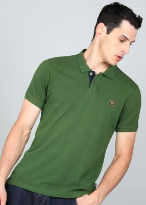 Roadster Solid Men Polo Neck Dark Green T-Shirt