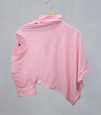 Magneto Solid Women Round Neck Pink T-Shirt