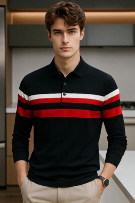 FASHIUM Printed Men Polo Neck Black T-Shirt