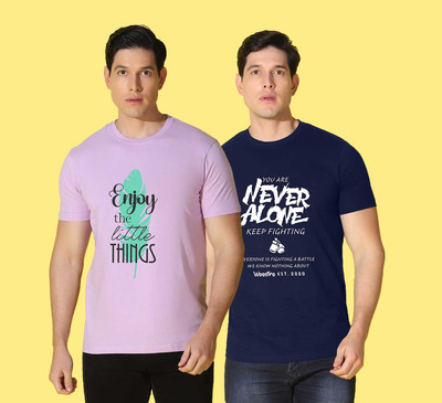 WOOSTRO Printed Men Round Neck Blue, Pink T-Shirt