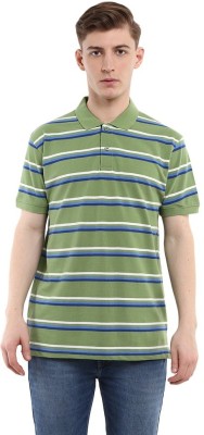 V-MART Striped Men Polo Neck Green T-Shirt