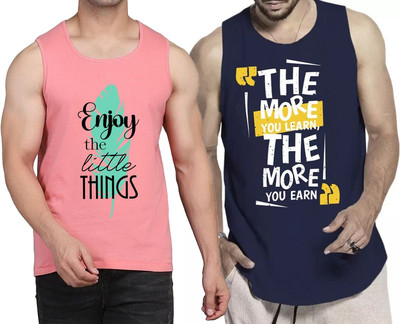WOOSTRO Printed Men Scoop Neck Pink, Navy Blue T-Shirt