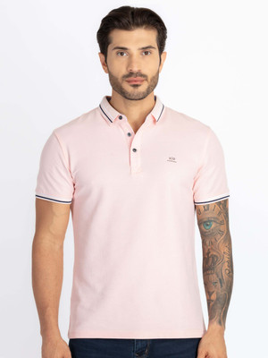 Status Quo Solid Men Polo Neck Pink T-Shirt
