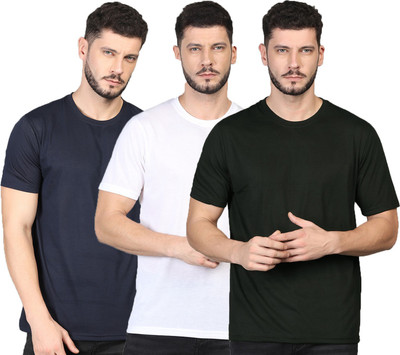 INKKR Solid Men Round Neck Black T-Shirt