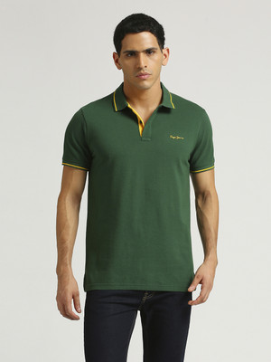 Pepe Jeans Solid Men Polo Neck Green T-Shirt