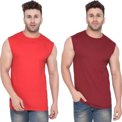 Moordale Fab Solid Men Round Neck Red, Maroon T-Shirt