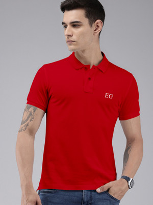 THE EG STORE Solid Men Polo Neck Red T-Shirt