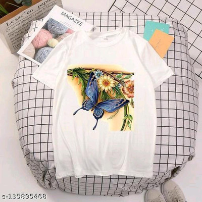 Balaji cotton house Printed Women Round Neck White T-Shirt