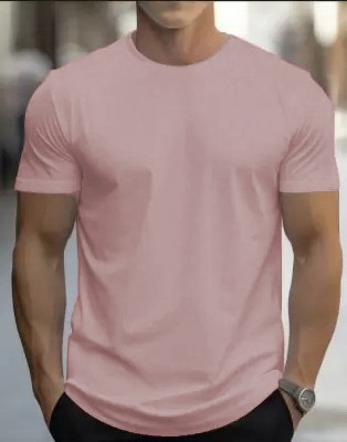 ELBATROSS Solid Men Round Neck Pink T-Shirt