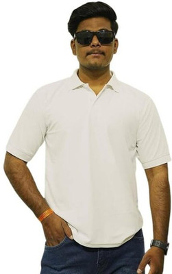 5 iguanas Solid Men Polo Neck White T-Shirt