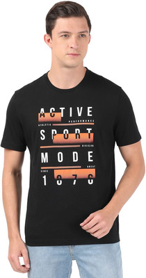 JOCKEY Printed, Typography Men Round Neck Black T-Shirt