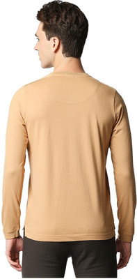 BASICS Solid Men Henley Neck Brown T-Shirt