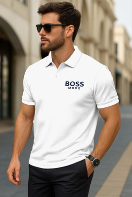 Dagcros Printed Men Polo Neck White T-Shirt