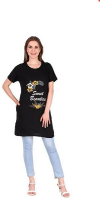 kanchi fashion Printed Women Round Neck Black T-Shirt