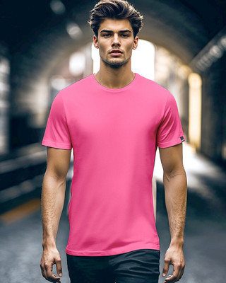 BEWAKOOF Solid Men Round Neck Pink T-Shirt