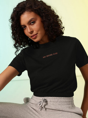 HRX by Hrithik Roshan Printed Women Round Neck Black T-Shirt