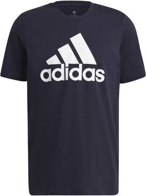 ADIDAS Striped Men Round Neck Black T-Shirt