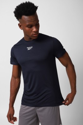 REEBOK Solid Men Round Neck Dark Blue T-Shirt