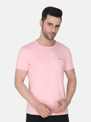Albion Solid Men Round Neck Pink T-Shirt